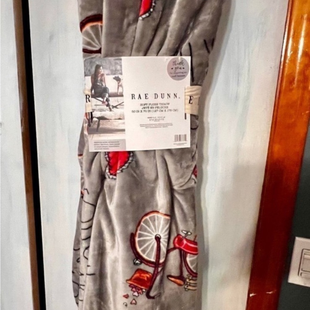 Rae Dunn ‘Follow Your Heart’ Soft Plush Throw (Gray with Red Accents, New)
